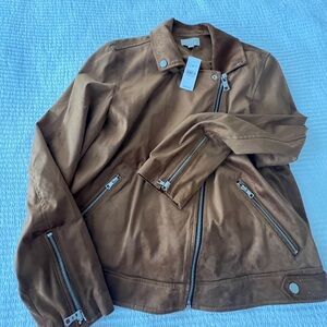 Loft Women’s Light Brown Faux Suede Moto Jacket Size L NWT